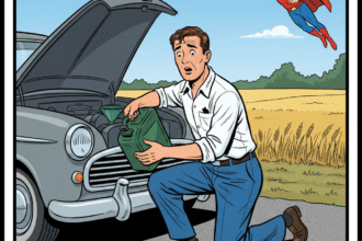 un homme en panne d'essence se tache la chemise. Astuces naturelles pour enlever une tache d'essence. 1000astuces.fr