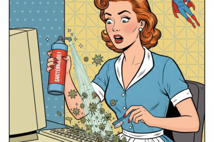 Une jeune femme faitt la chasse aux bactéries sur le clavier de son ordinateur , Astuces pour nettoyer le clavier . 1000astuces.fr