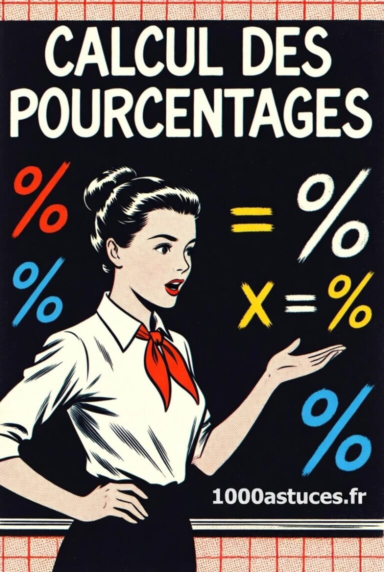 Difficulté avec les pourcentages ? Voici une méthode claire et rapide pour calculer n’importe quel pourcentage en seulement 3 étapes. Parfait pour les factures, réductions ou budgets. Le guide complet est sur 1000astuces.fr. #pourcentage #maths #astucespratiques #organisation #calcul #tutoriel #maison