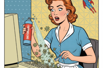 Une jeune femme faitt la chasse aux bactéries sur le clavier de son ordinateur , Astuces pour nettoyer le clavier . 1000astuces.fr