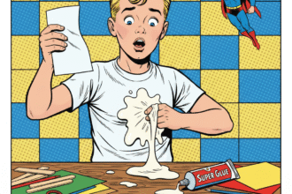 un enfant qui bricole se tache avec de la colle . astuces pour enlever une tache de colle selon le type .1000astuces.fr