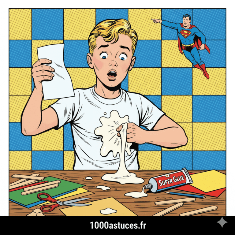 un enfant qui bricole se tache avec de la colle . astuces pour enlever une tache de colle selon le type .1000astuces.fr