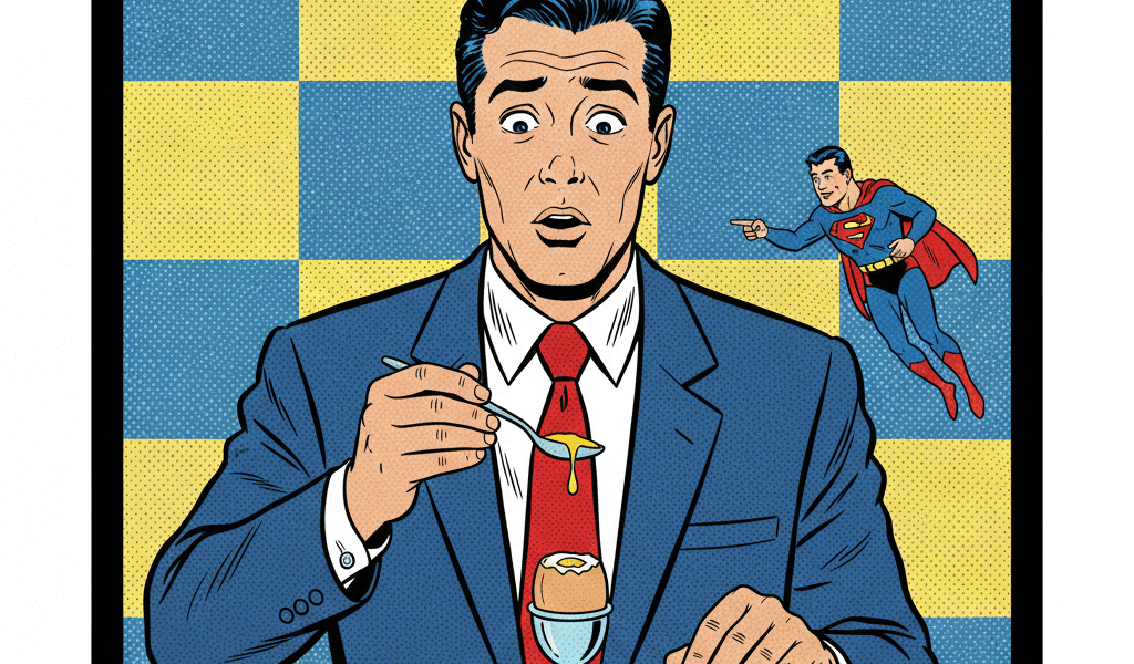 un homme mange un oeuf coque et se tache . Astuces pour enlever une tache d'oeuf humide ou incrustee. 1000astuces.fr