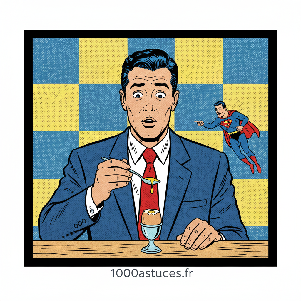 un homme mange un oeuf coque et se tache . Astuces pour enlever une tache d'oeuf humide ou incrustee. 1000astuces.fr