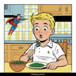 un enfant mange des epinards et se tache la chemise . Astuces pour enlever une tache d'épinards. 1000astuces.fr