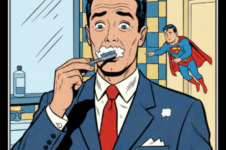 un homme se brosse les dents et se tache la veste avec du dentifrice. astuces pour enlever une tache de dentrifrice. 1000astuces.fr