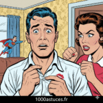 un homme a une tache de rouge à levres sur sa chemise . Astuces pour enlever une tache de maquillage. 1000astuces.fr