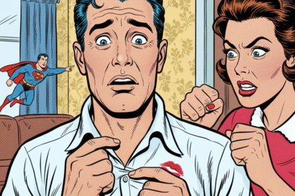 un homme a une tache de rouge à levres sur sa chemise . Astuces pour enlever une tache de maquillage. 1000astuces.fr