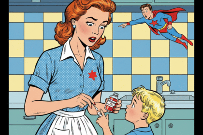 une mere de famille soigne un enfant et se tache avec du mercurochrome . Astuces pour enlever une tache de mercurochrome. 1000astuces.fr