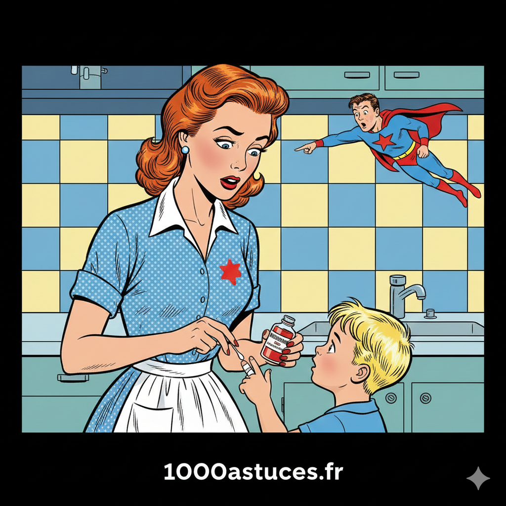 une mere de famille soigne un enfant et se tache avec du mercurochrome . Astuces pour enlever une tache de mercurochrome. 1000astuces.fr