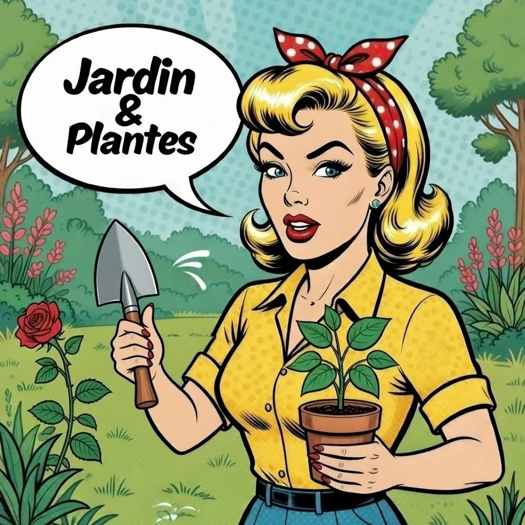 Mina Pop dans le jardin . Astuces jardinage. Illustration pop art
