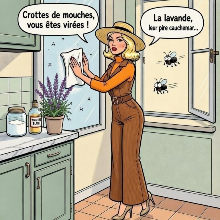 Mina Pop nettoie la fen^tre de sa cuisine avec du vinaigre blanc pour éliminer les crottes de mouches