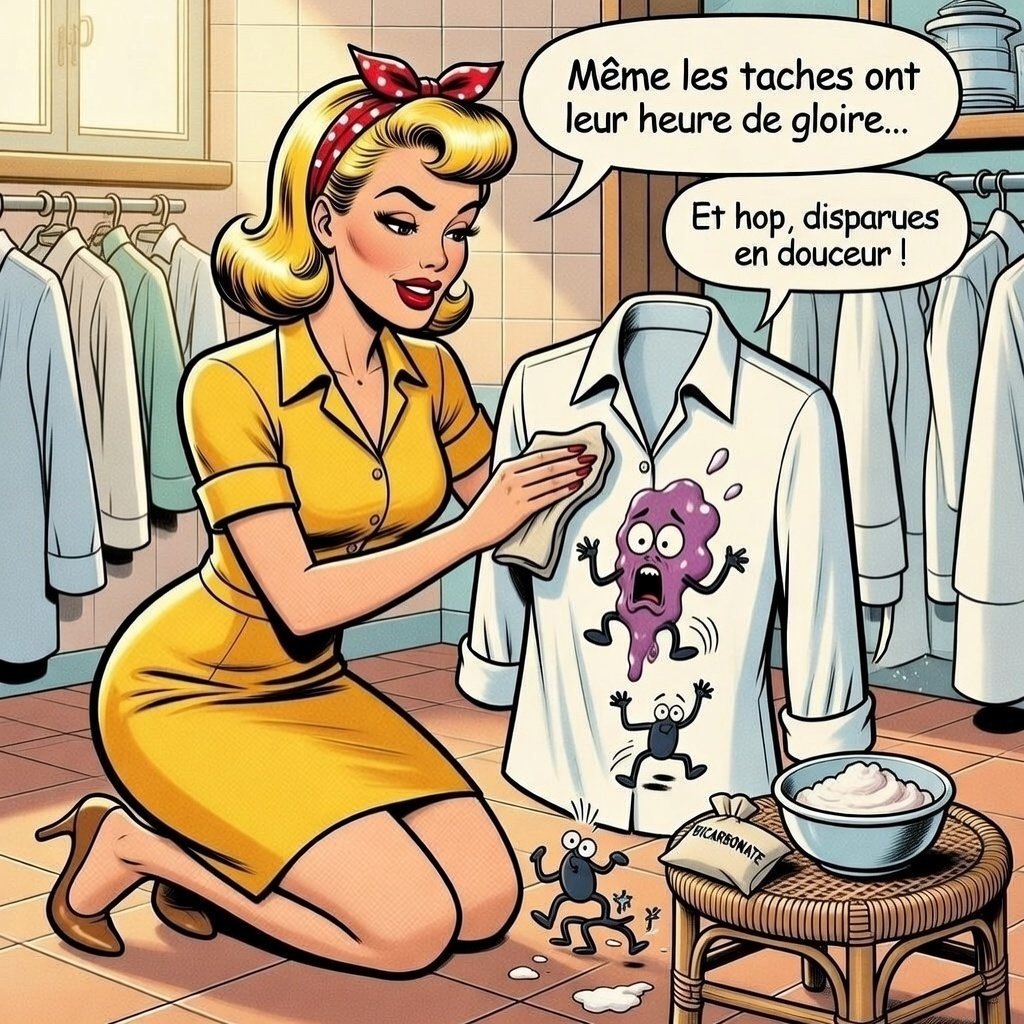 Mina Pop applique du bicarbonate de soude (baking soda) pour enlever une tache de vin