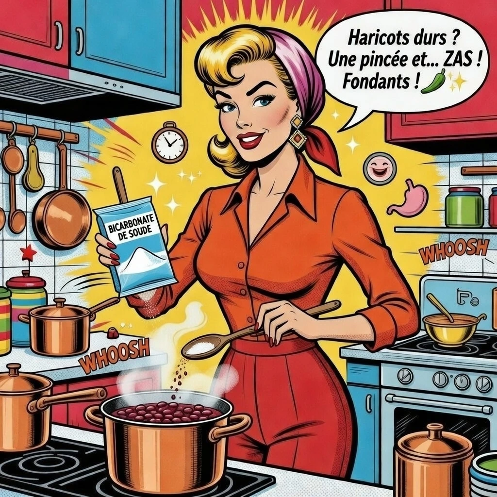 Mina met du bicarbonate de soude dans les haricots pour les attendrir