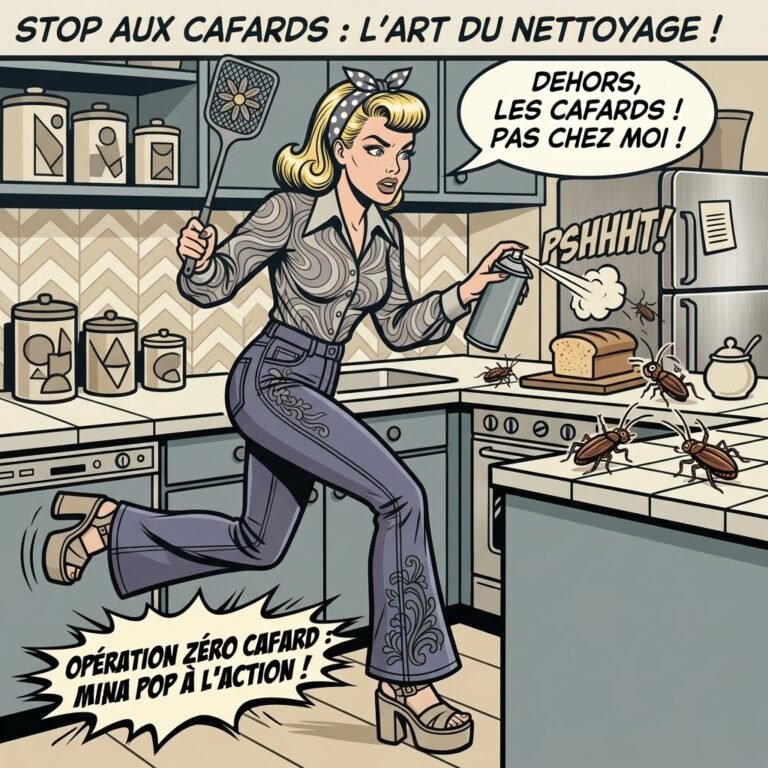 Mina chasse les cafards de sa cuisine .