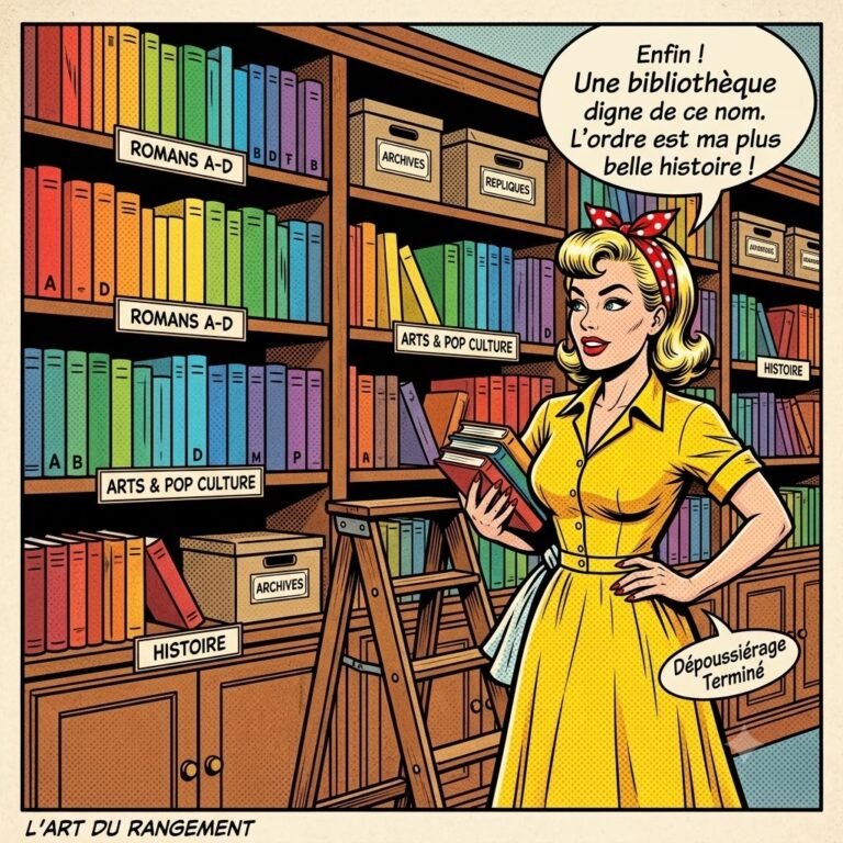 Mina Pop fait du rangement dans sa bibliothèque