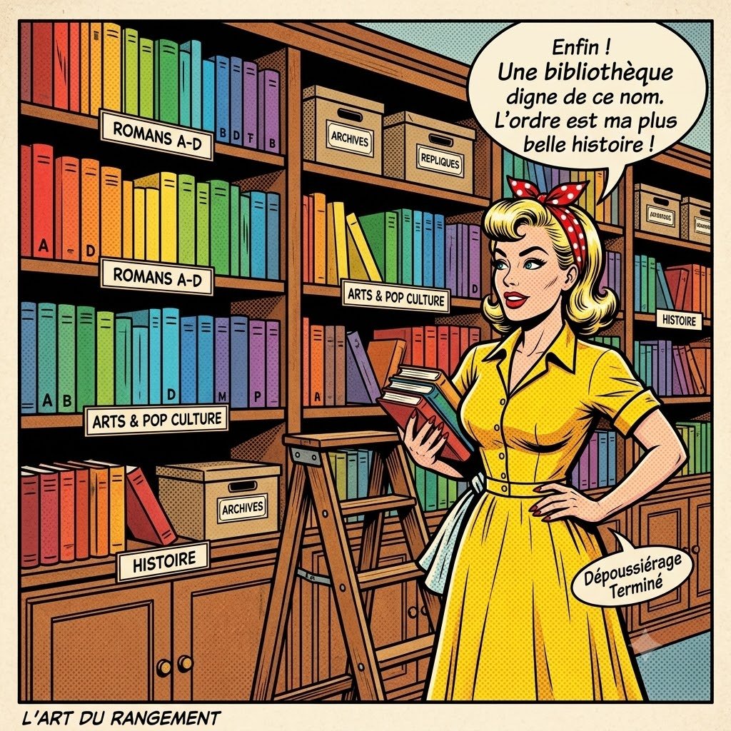 Mina Pop fait du rangement dans sa bibliothèque