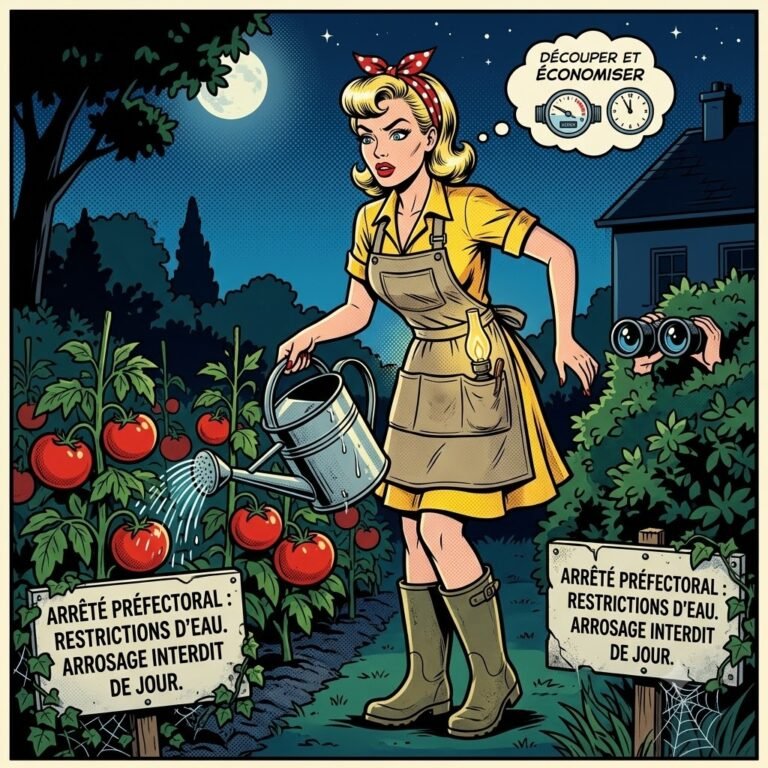 Mina Pop profite de la nuit pour arroser ses tomates